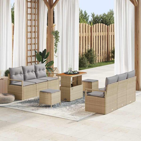vidaXL Tuinbankenset met kussen 9 pcs Beige poly rattan