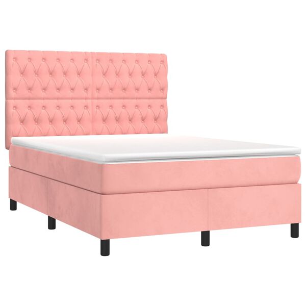 vidaXL Boxspring met matras en LED fluweel roze 140x200 cm