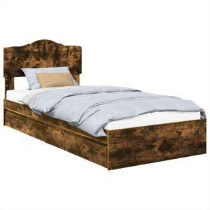 vidaXL Opslag bed met lade Gerookt eiken 70 x 190 cm Bewerkt hout