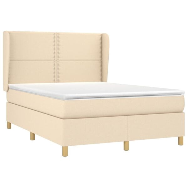 vidaXL Boxspring met matras stof cr&egrave;mekleurig 140x190 cm