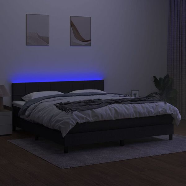 vidaXL Boxspring met matras en LED stof zwart 160x200 cm