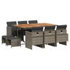 vidaXL 11-delige Tuinset met kussens poly rattan grijs