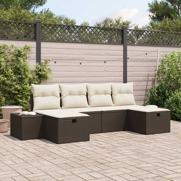 vidaXL Tuin Sofa Set met kussen met opslag 6 pcs Bruin poly rattan