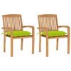 vidaXL Tuinstoelen 2 st met heldergroene kussens massief teakhout