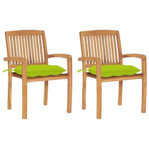 vidaXL Tuinstoelen 2 st met heldergroene kussens massief teakhout