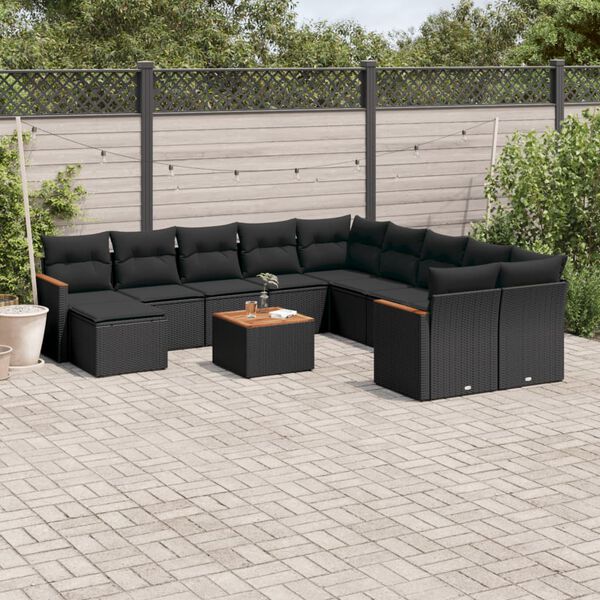 vidaXL 12-delige Loungeset met kussens poly rattan zwart