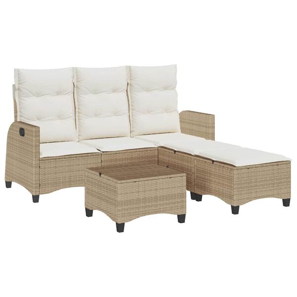 vidaXL 3-delige Tuinbankstel met kussens L-vormig beige poly rattan