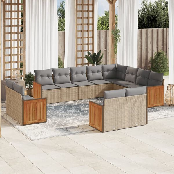 vidaXL 12-delige Loungeset met kussens poly rattan beige