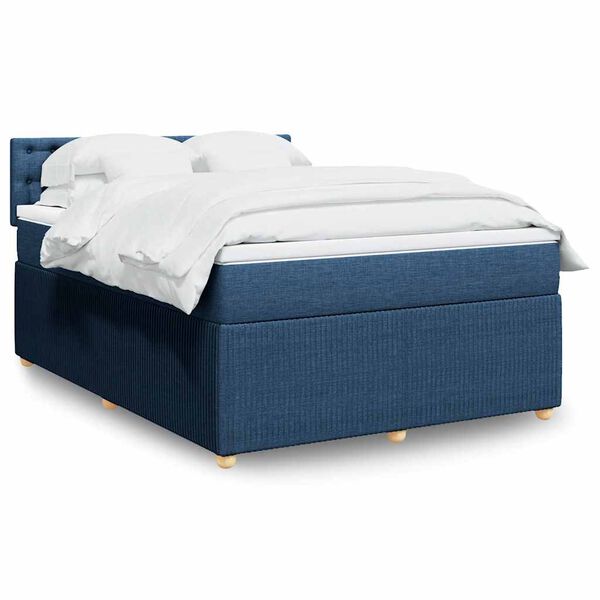 vidaXL Boxspring met matras stof blauw 140x190 cm