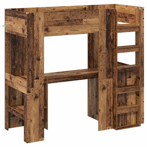 vidaXL Loft Bedframe met Bureau Oudhout 75 x 190 cm Bewerkt hout