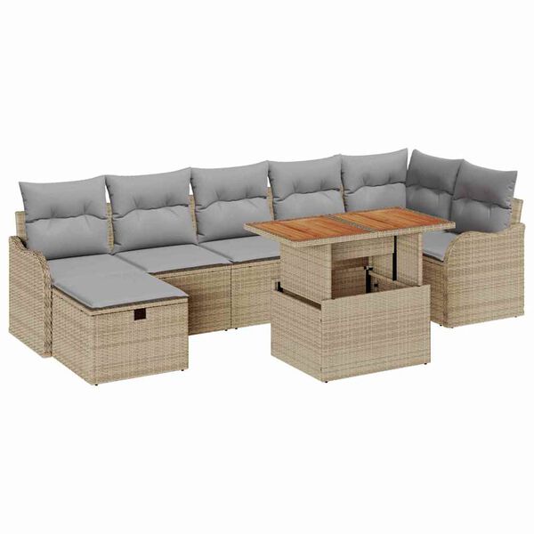 vidaXL Tuin Sofa Set met kussen met opslag 8 pcs Beige Poly riet