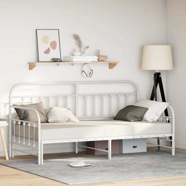 vidaXL Bedframe voor een daybed met hoofdeinde Wit 100 x 190 cm Staal