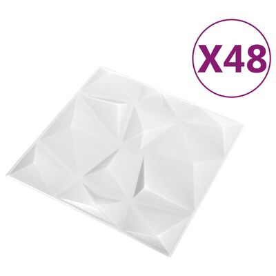 vidaXL 48 st Wandpanelen 3D diamant 12 m² 50x50 cm wit