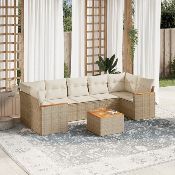 vidaXL 8-delige Loungeset met kussens poly rattan beige