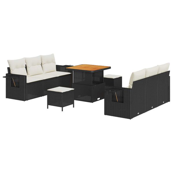 vidaXL Tuin Sofa Set met kussen met opslag 9 pcs Zwart en cr&egrave;me