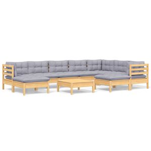 vidaXL 10-delige Loungeset met grijze kussens massief grenenhout