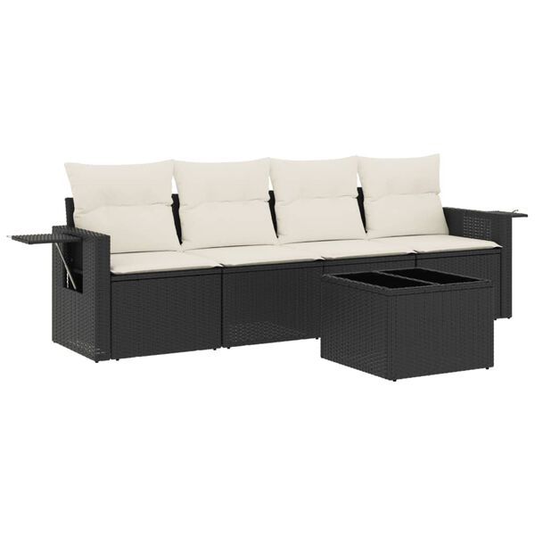vidaXL 5-delige Loungeset met kussens poly rattan zwart