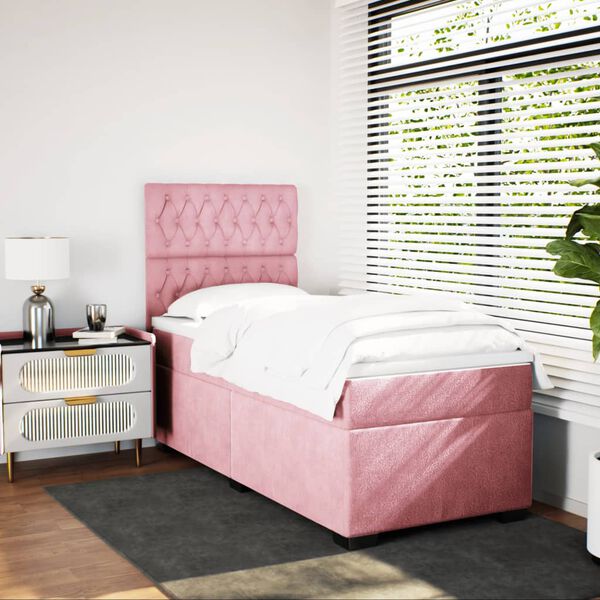vidaXL Boxspring met matras fluweel roze 90x190 cm