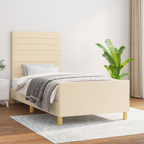 vidaXL Bedframe zonder matras 90x200 cm stof cr&egrave;mekleurig