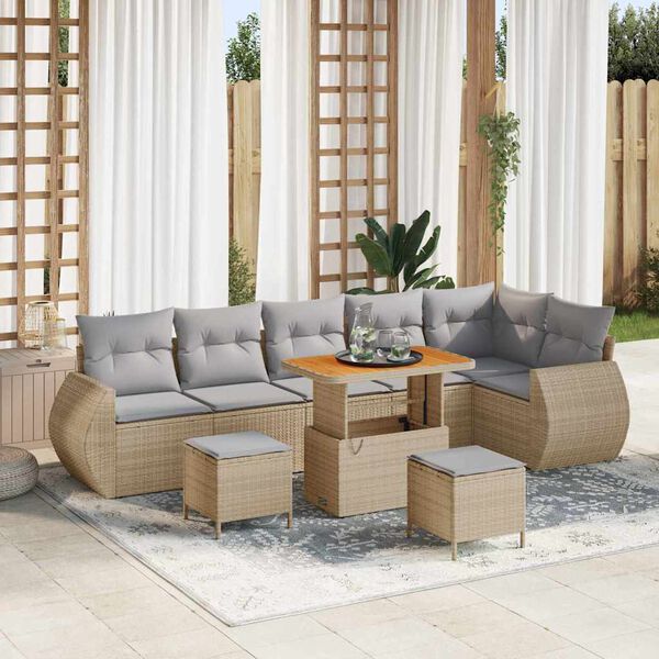vidaXL Tuin Sofa Set met kussen met opslag 9 pcs beige en lichtgrijs