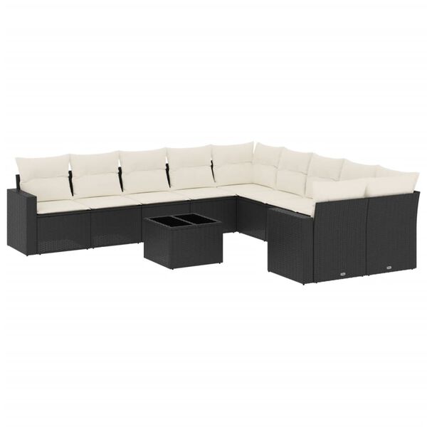 vidaXL 11-delige Loungeset met kussens poly rattan zwart