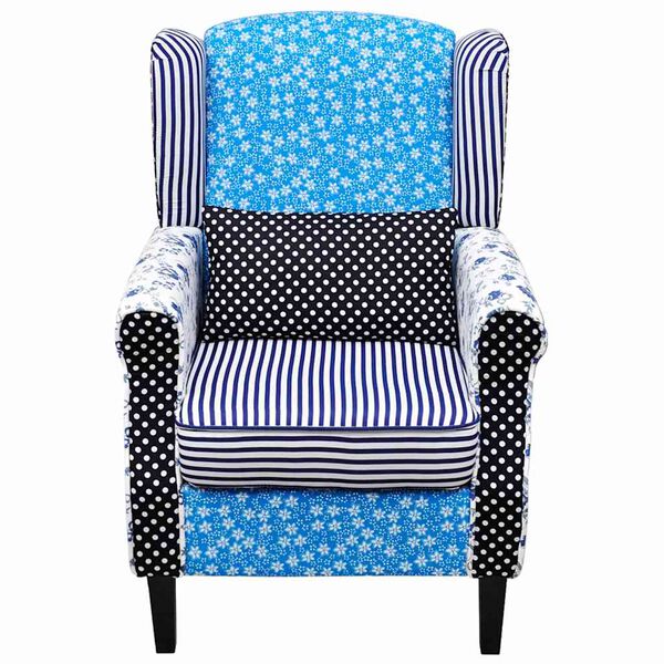 vidaXL Fauteuil met patchwork stof blauw/grijs