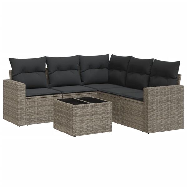 vidaXL 6-delige Loungeset met kussens poly rattan grijs
