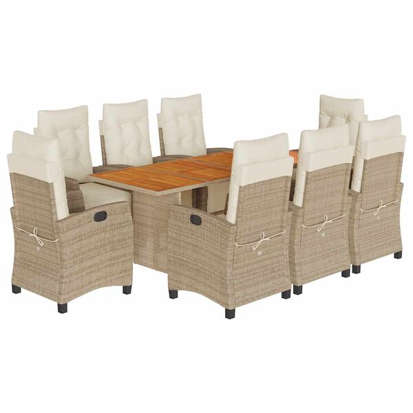 vidaXL 9-delige Tuinset met kussens poly rattan beige