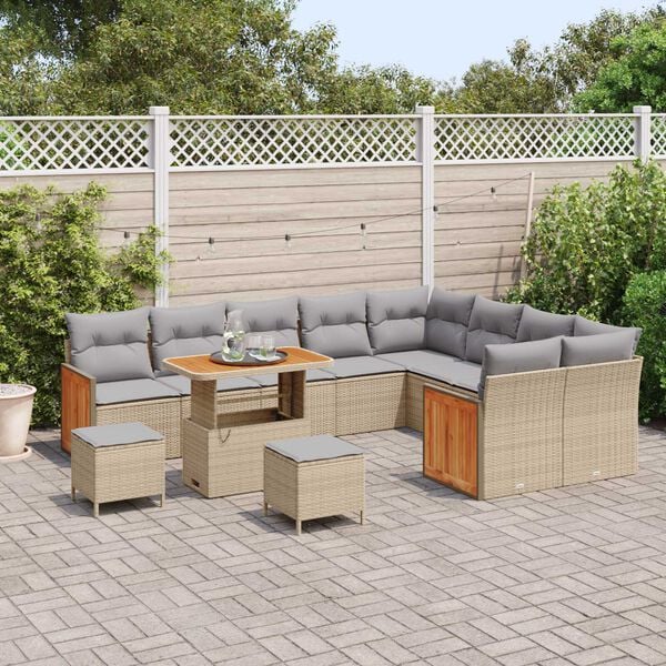 vidaXL Tuin Sofa Set 12 pcs beige en lichtgrijs 90 x 55 x 71 cm