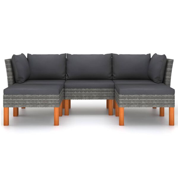 vidaXL 5-delige Loungeset met kussens poly rattan grijs