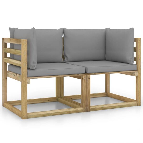 vidaXL Tuinhoekbanken 2 st met kussens groen ge&iuml;mpregneerd grenenhout