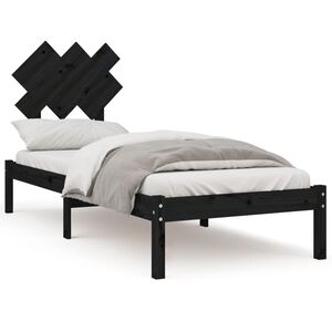 vidaXL Bedframe massief hout zwart 75x190 cm