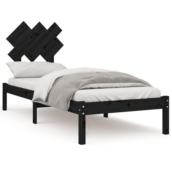vidaXL Bedframe massief hout zwart 75x190 cm