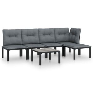 vidaXL 6-delige Loungeset poly rattan zwart en grijs