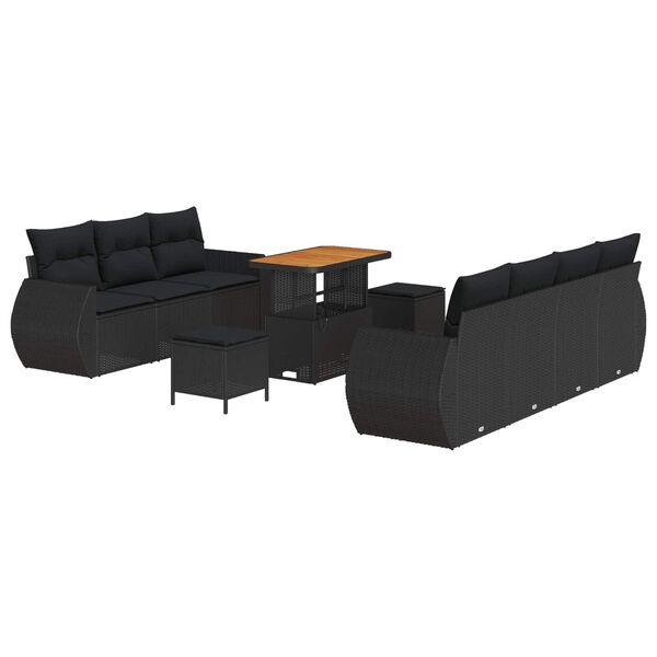 vidaXL Tuin Sofa Set met kussen met opslag 10 pcs Zwart poly rattan