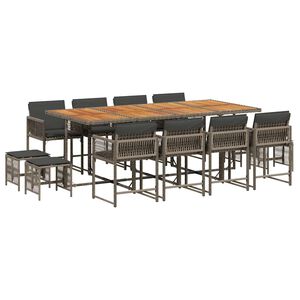 vidaXL 13-delige Tuinset met kussens poly rattan grijs