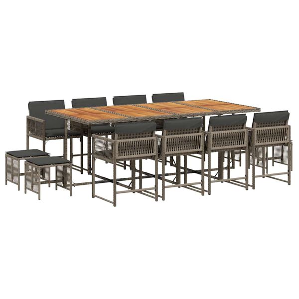 vidaXL 13-delige Tuinset met kussens poly rattan grijs
