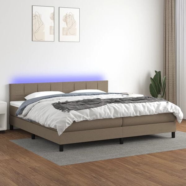 vidaXL Boxspring met matras en LED stof taupe 200x200 cm