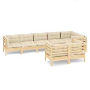 vidaXL 8-delige Loungeset met cr&egrave;mekleurige kussens massief grenenhout