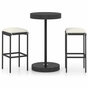 vidaXL 3-delige Tuinbarset met kussens poly rattan zwart