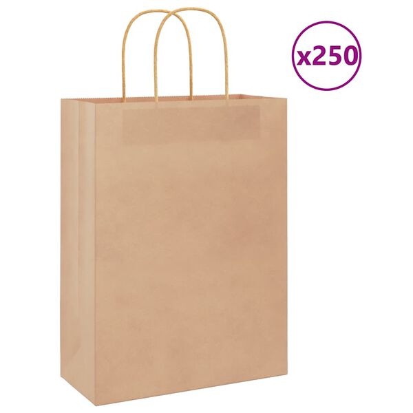 vidaXL Papieren zakken 250 st met hengsels 26x12x35 cm bruin