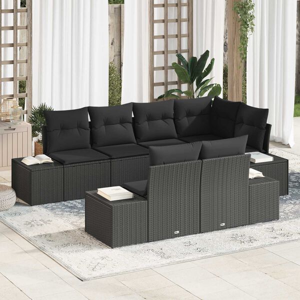 vidaXL Tuin Sofa Set met kussen 7 pcs Zwart poly rattan