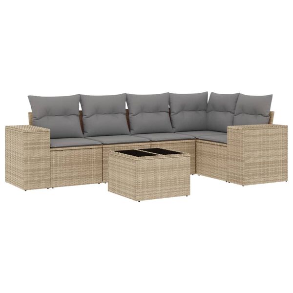 vidaXL 6-delige Loungeset met kussens poly rattan beige