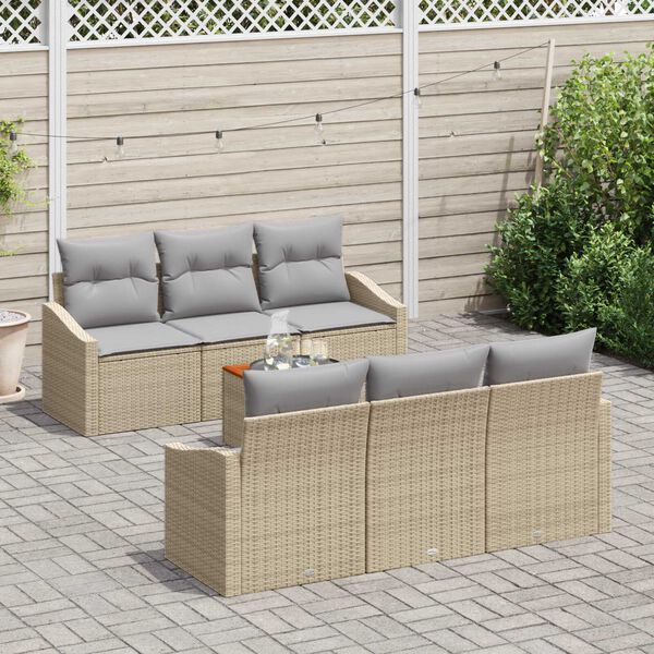 vidaXL Tuinbankenset met kussen 7 pcs Beige poly rattan