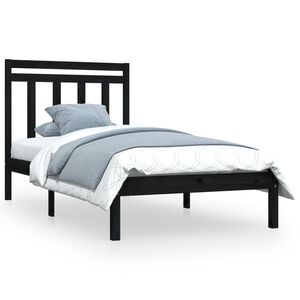 vidaXL Bedframe massief hout zwart 75x190 cm