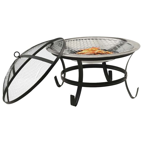 vidaXL Vuurplaats en barbecue 2-in-1 met pook 56x56x49 cm rvs
