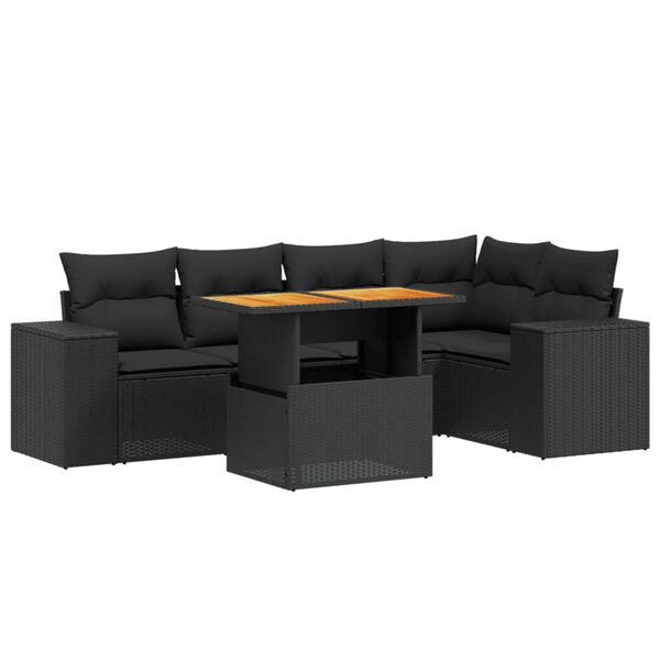 vidaXL 6-delige Loungeset met kussens poly rattan zwart