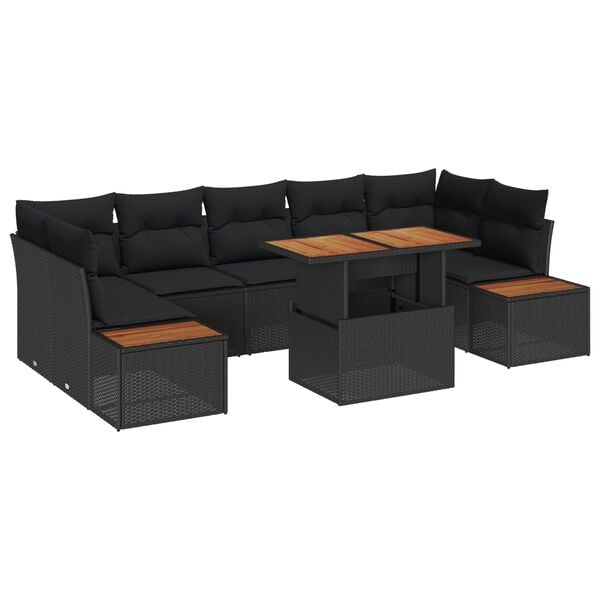 vidaXL Tuin Sofa Set met opslag 8 pcs Zwart Poly riet