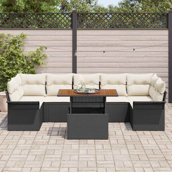 vidaXL Tuin Sofa Set met kussen 8 pcs Zwart en cr&egrave;me