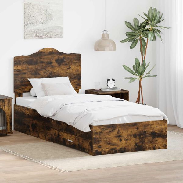 vidaXL Bedframe met hoofdeinde Gerookt eiken 90 x 190 cm Bewerkt hout